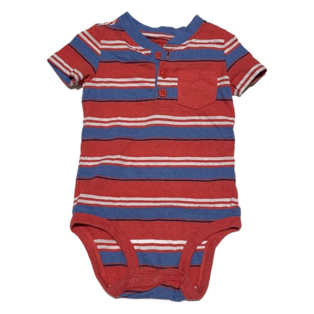 OshKosh B’ Gosh Striped Short Sleeve Henley Bodysuit Baby Boy Size 12M